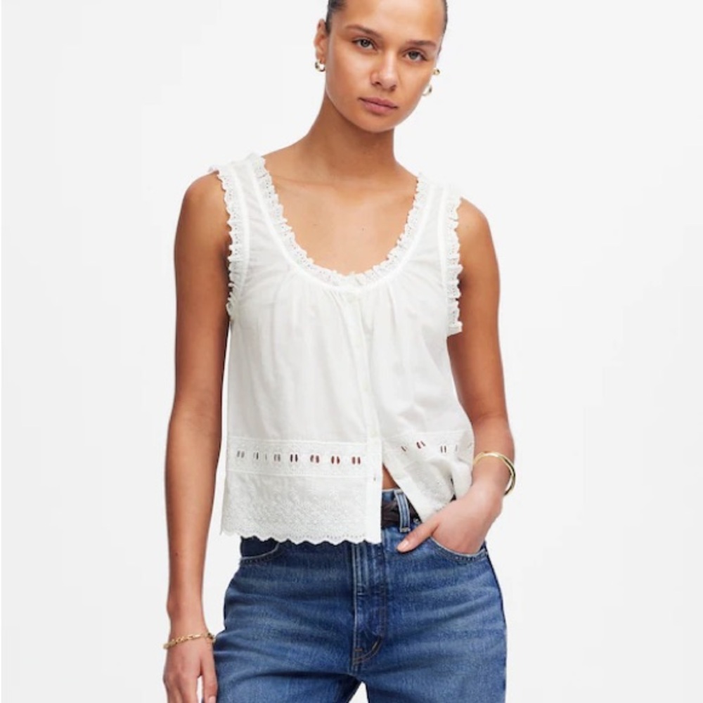 Madewell Embroidered Scalloped Tank white S